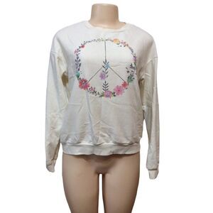 Fifth & Sun Long Sleeve Top Small Cream Cotton Polyester Blend Blouse Shirt